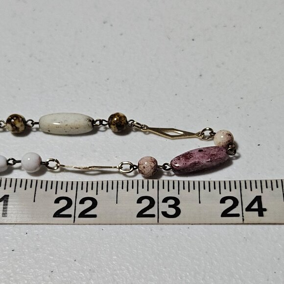Elegant Gold Tone Beaded Necklace Pink White Purple Beads Fashion Jewelry Women - Picture 7 of 7